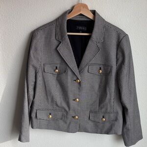 TALBOTS Houndstooth Crop Jacket Blazer Gold Buttons 18